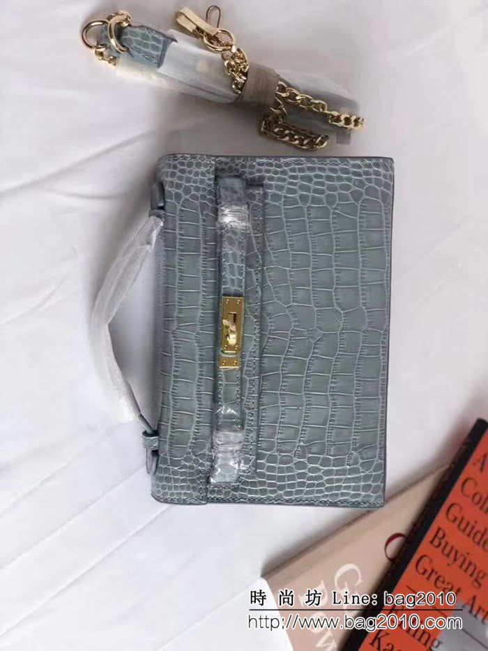 愛馬仕Hermès mini Kelly鱷魚紋時尚百搭包 可單肩手拿 0AM1649